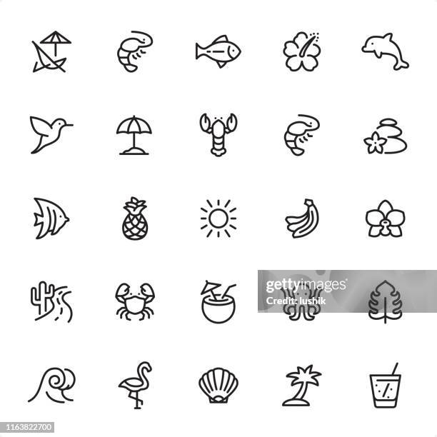 summer vacations - outline icon set - crab seafood stock illustrations