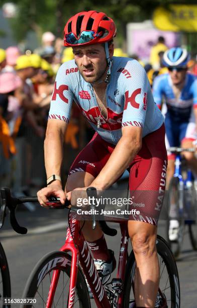 Ilnur Zakarin of Russia and Team Katusha Alpecin crosses the finish line during stage 16 of the 106th Tour de France 2019, a stage from Nimes to...