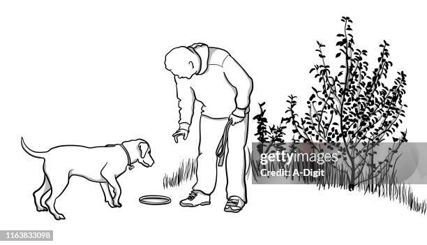 dog training with frisbee - dog sketch stock illustrations