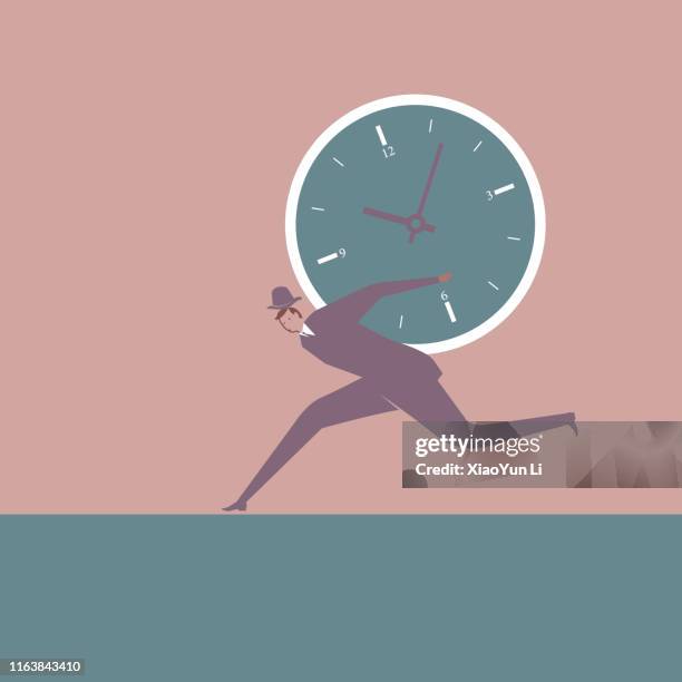 businessman carrying clock - joint effort stock illustrations