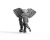 Elephant with zebra skin in the studio. The concept of being different. 3d render illustration