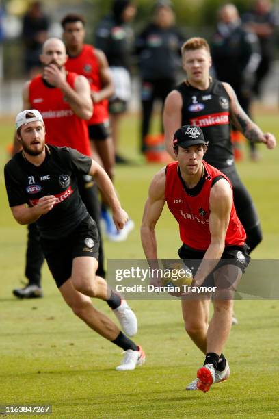Matt Scharenberg of the Magpies takes part during a Collingwood AFL training session at Holden Centre on July 24, 2019 in Melbourne, Australia.