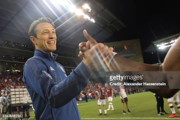 Niko Kovac, head coach of FC Bayern Muenchen celebrates with his players after the 2019 International Champions Cup match between FC Bayern and AC...