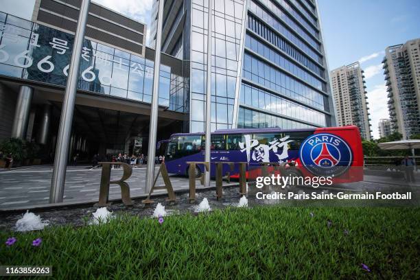 Paris Saint-Germain football team arrive in Raffles hotel on July 24, 2019 in Shenzhen, China.