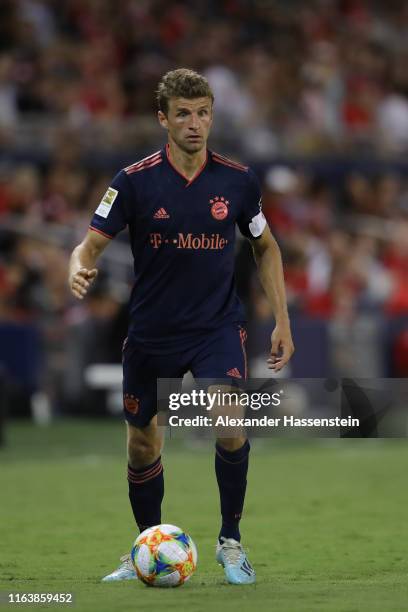 Thomas Mueller of FC Bayern Muenchen runs with the ball during the 2019 International Champions Cup match between FC Bayern and AC Milan at...