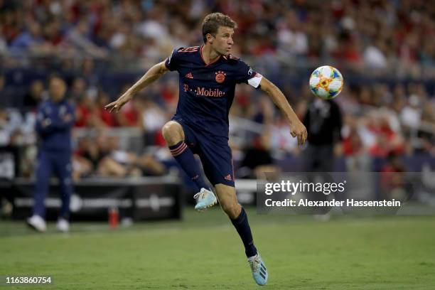 Thomas Mueller of FC Bayern Muenchen runs with the ball during the 2019 International Champions Cup match between FC Bayern and AC Milan at...