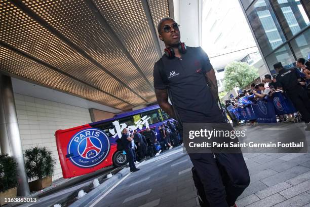 Presnel Kimpembe of Paris Saint-Germain Football arrive in Raffles hotel on July 24, 2019 in Shenzhen, China.