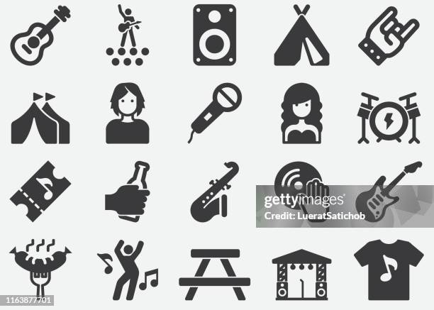 ilustrações de stock, clip art, desenhos animados e ícones de music festival silhouette icons - icon set