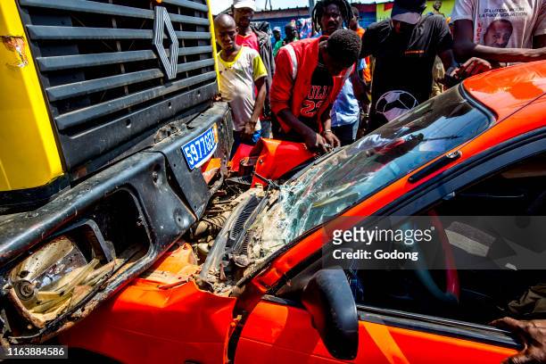 Car crash - collison between a taxi and a truck in Grand Bassam, Ivory Coast.