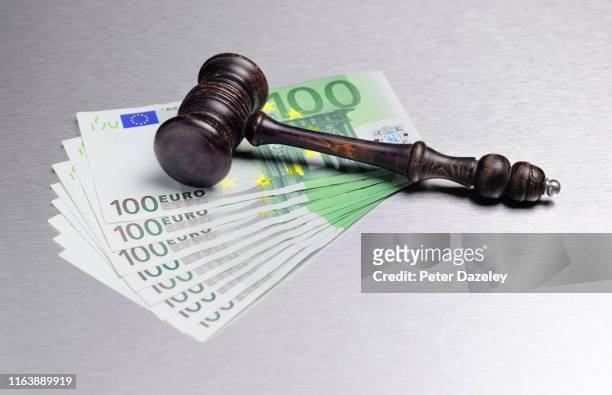 gavel with euro currency - peter law foto e immagini stock