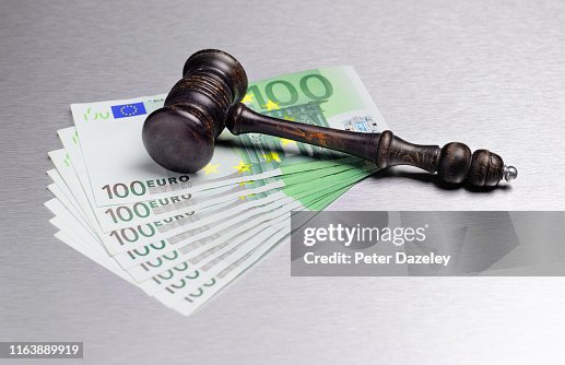 Gavel with Euro currency Gavel with Euro currency