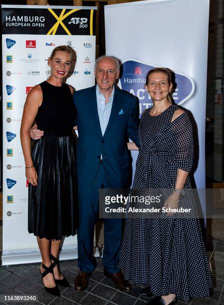 Barbara Schett-Eagle, Peter- Michael Reichel and Sandra Reichel attend the Hamburg Open 2019 Players Party at Tortue on July 23, 2019 in Hamburg,...