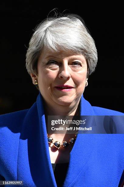 Prime Minister Theresa May leaves 10 Downing Street for her final PMQ's on July 24, 2019 in London, England. Theresa May has been leader of the...