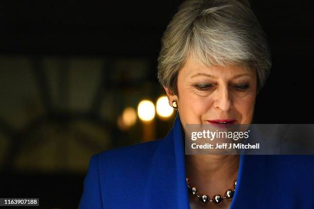 Prime Minister Theresa May leaves 10 Downing Street for her final PMQ's on July 24, 2019 in London, England. Theresa May has been leader of the...