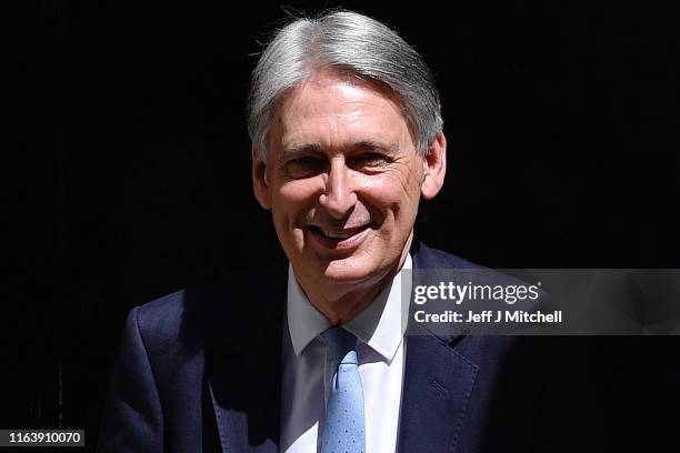 Chancellor of the Exchequer Philip Hammond leaves 11 Downing Street for Theresa May's final PMQ's on July 24, 2019 in London, England. Theresa May...