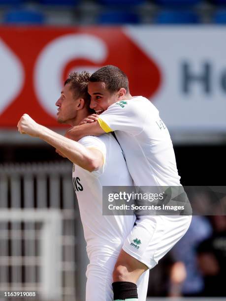 Tomas Necid of ADO Den Haag celebrates 0-2 with Bilal Ould Chikh of ADO Den Haag during the Dutch Eredivisie match between RKC Waalwijk v ADO Den...