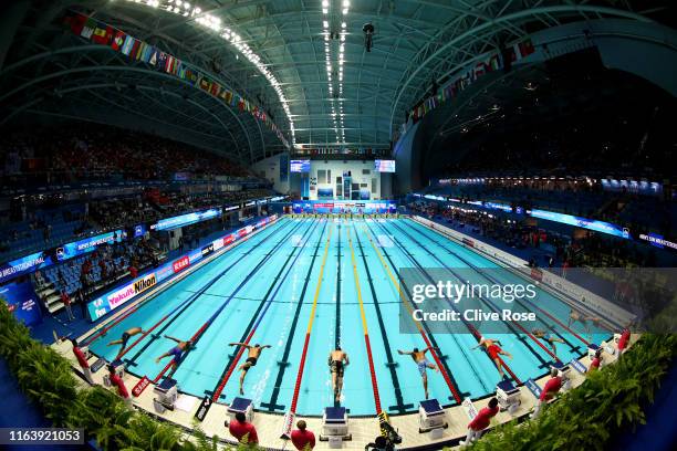 General view during the Men's 50m Breaststroke Final on day four of the Gwangju 2019 FINA World Championships at Nambu International Aquatics Centre...