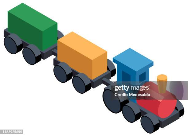 holzzug spielzeug - holzeisenbahn stock-grafiken, -clipart, -cartoons und -symbole