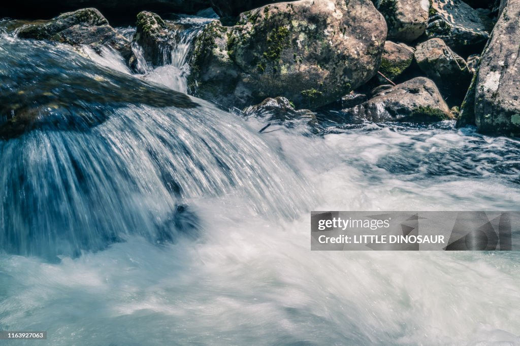 Mountain stream. At Akame 48 waterfalls. Long exposure. close-up