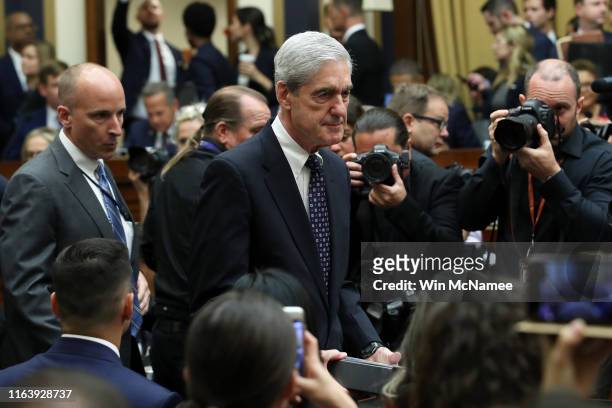 Former Special Counsel Robert Mueller arrives to testify before the House Judiciary Committee about his report on Russian interference in the 2016...