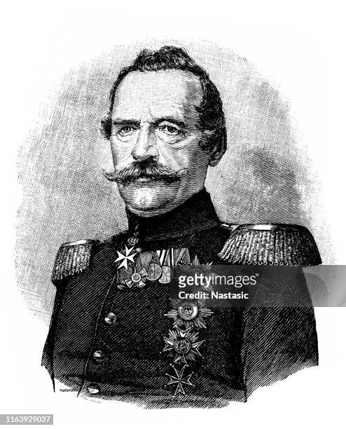 ilustraciones, imágenes clip art, dibujos animados e iconos de stock de albrecht theodor emil graf von roon (30 de abril de 1803 – 23 de febrero de 1879) fue un soldado y estadista prusiano, ministro de guerra de 1859 a 1873. - albrecht graf von roon