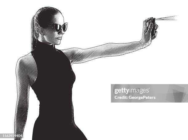 illustrazioni stock, clip art, cartoni animati e icone di tendenza di donna forte che usa spray al peperoncino per legittima difesa - stalker person