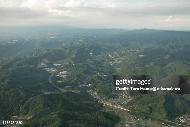 kirishima city in japan daytime aerial view from airplane - 鹿児島 ストックフォトと画像