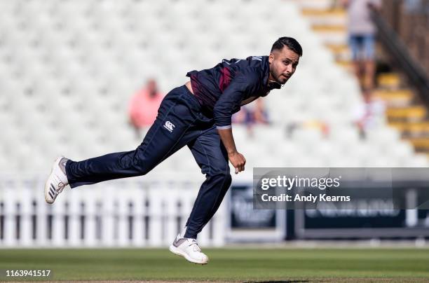 Faheem Ashraf of Northamptonshire Steelbacks in delivery stride during the Vitality Blast match between Birmingham Bears and Northamptonshire...