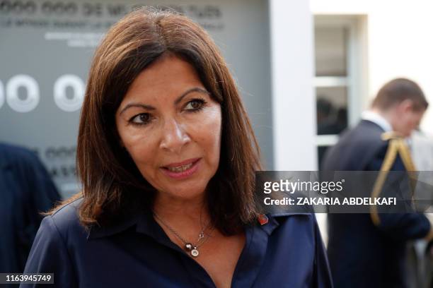 Mayor of Paris Anne Hidalgo looks on after the inauguration ceremony of the new museum "Liberation of Paris, General Leclerc and Jean Moulin Museum",...