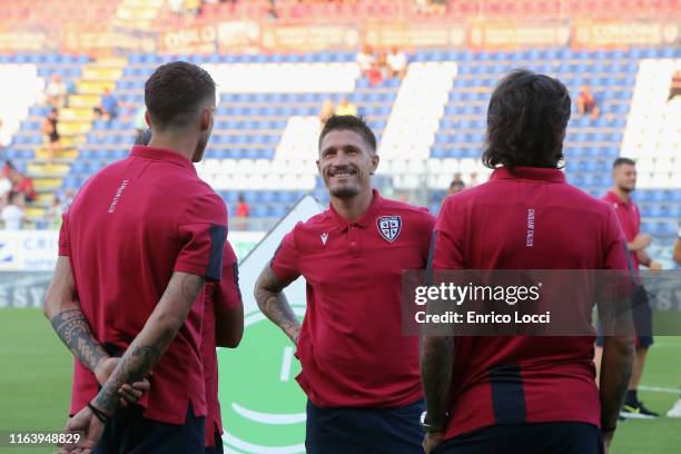 Fabio Pisacane of Cagliari looks on during the Serie A match between Cagliari Calcio and Brescia Calcio at Sardegna Arena on August 25, 2019 in...