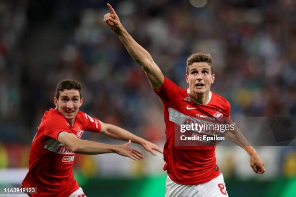 Guus Til of FC Spartak Moscow celebrates his goal during the Russian Football League match between PFC FC Krylia Sovetov Samara and FC Spartak Moscow...