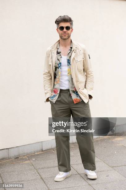 Presenter Darren Kennedy wears a Belstaff jacket, Reiss shirt, Marks and Spencers vest, Kestin Hare trousers, Kurt Geiger trainers and Balmain...