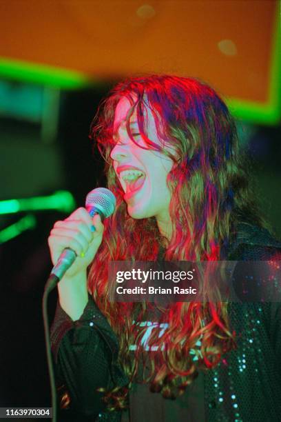 Canadian singer Alanis Morissette performs live on stage at Subterania in London on 28th September 1995.