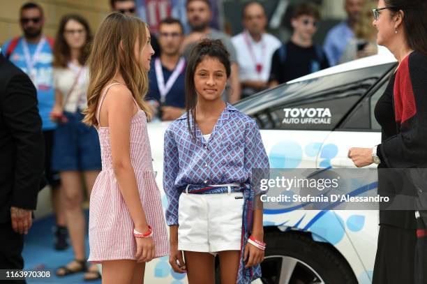 Elisa Del Genio and Ludovica Nasti attend Giffoni Film Festival 2019 on July 24, 2019 in Giffoni Valle Piana, Italy.