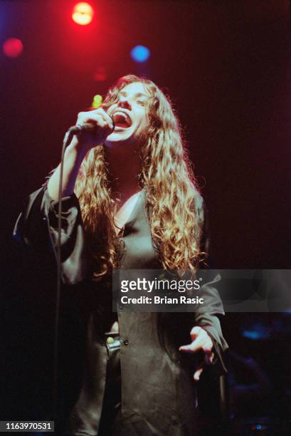 Canadian singer Alanis Morissette performs live on stage at Shepherd's Bush Empire in London on 23rd October 1995.