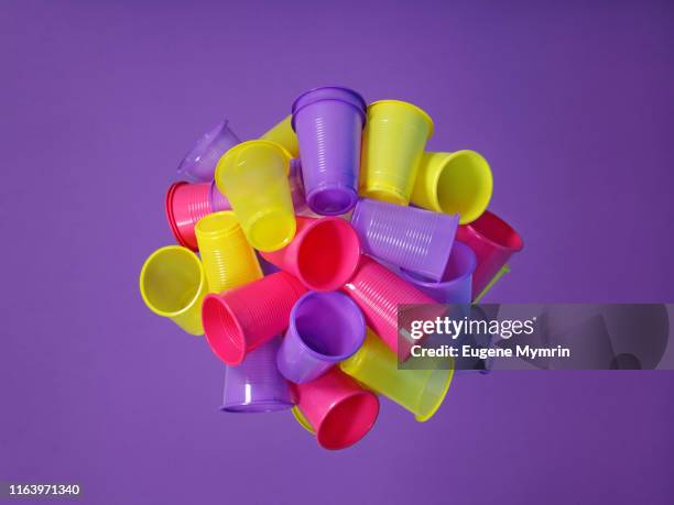multi-colored plastic cups - plastic disposable cup stock pictures, royalty-free photos & images