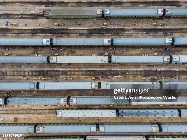 aerial view of the railway station - parque de manobras de comboios imagens e fotografias de stock