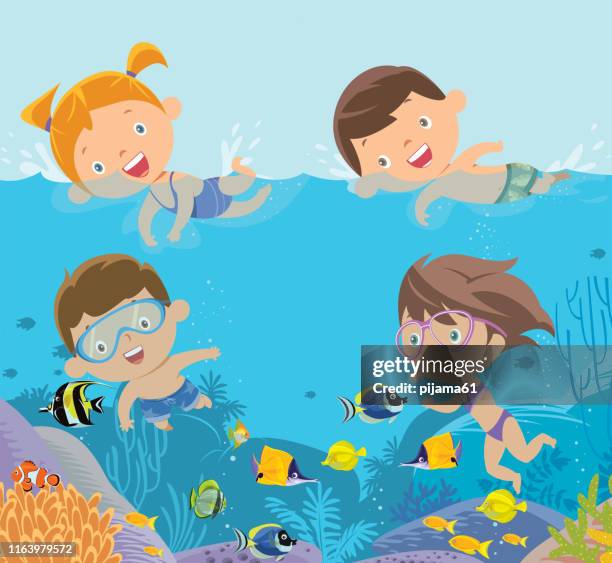 kids swimming - underwater pool background stock illustrations