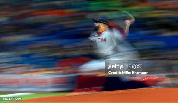 David Price of the Boston Red Sox pitches during a game against the Tampa Bay Rays at Tropicana Field on July 24, 2019 in St Petersburg, Florida.