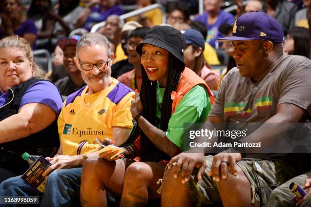 Cappie Pondexter seen court side during the game between the Connecticut Sun and Los Angeles Sparks on August 25, 2019 at the Staples Center in Los...