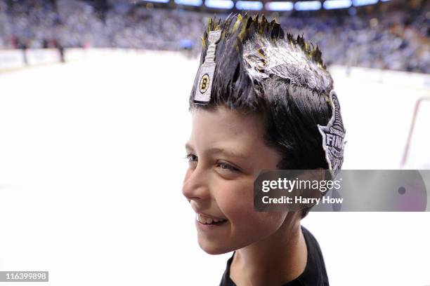 Boston Bruins fan poses prior to Game Seven between the Vancouver Canucks and the Boston Bruins the 2011 NHL Stanley Cup Final at Rogers Arena on...