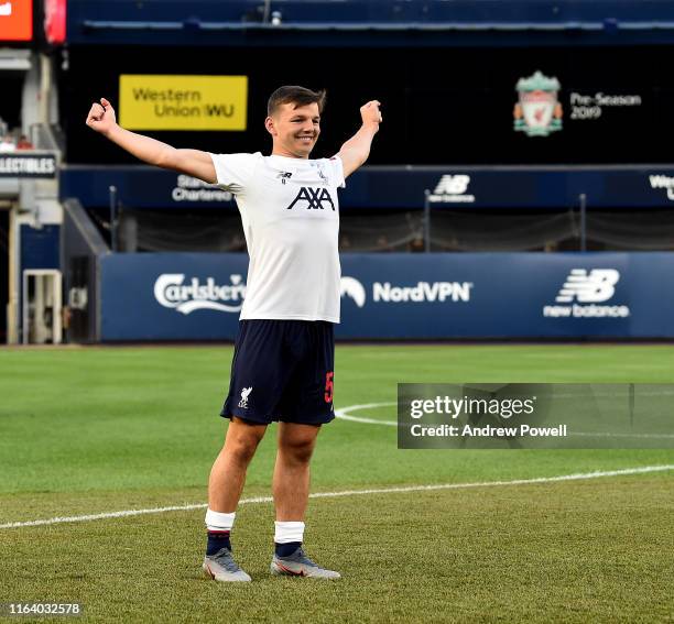 Bobby Duncan of Liverpool warming up before the Pre-Season match between Sporting CP and Liverpool at Yankee Stadium on July 24, 2019 in New York...