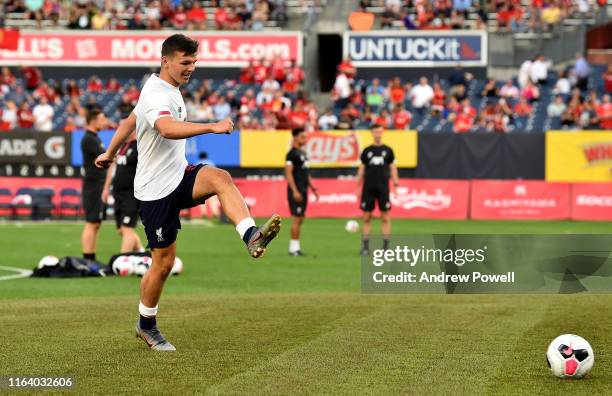 Bobby Duncan of Liverpool warming up before the Pre-Season match between Sporting CP and Liverpool at Yankee Stadium on July 24, 2019 in New York...