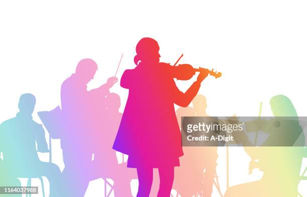 violin orchestra rainbow - music stand stock illustrations