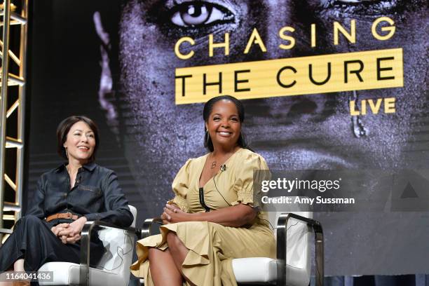 Ann Curry and Kim Bondy of "Chasing The Cure" speak during the TNT & TBS segment of the Summer 2019 Television Critics Association Press Tour 2019 at...