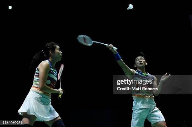 Chan Peng Soon and Goh Liu Ying of Malaysia compete in the mixed doubles match against Thom Gicquel and Delphine Delrue of Franceon day three of the...