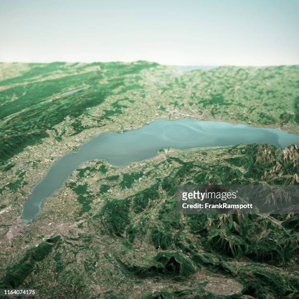 lake geneva 3d render horizon aerial view from south jun 2019 - 3d french stock pictures, royalty-free photos & images