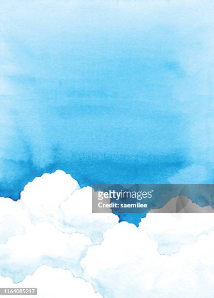 stockillustraties, clipart, cartoons en iconen met aquarel hemel en wolk - blue sky