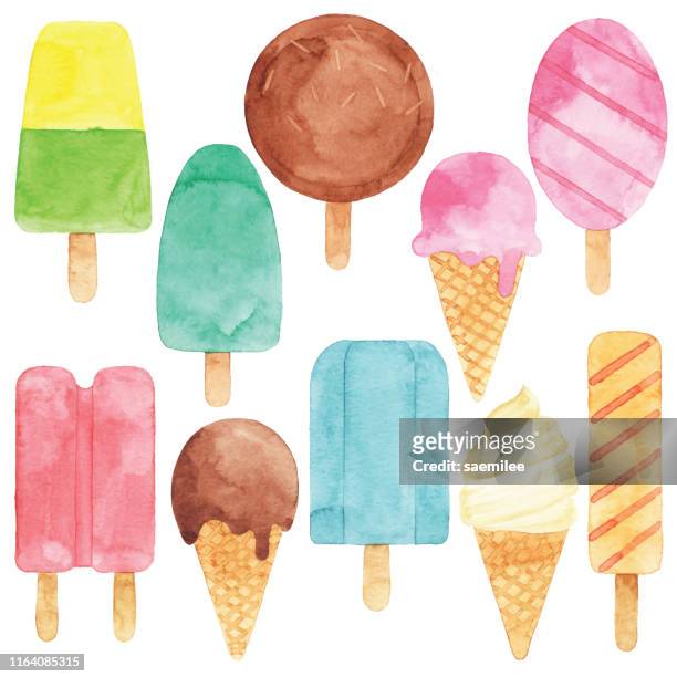 ilustraciones, imágenes clip art, dibujos animados e iconos de stock de set de helado saíbla - juicy