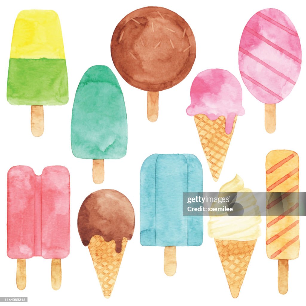 Watercolor Ice Cream Set